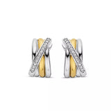 Orecchini Cerchio Ti Sento Intrecciati in Argento Bicolore con Zirconi 7960ZY