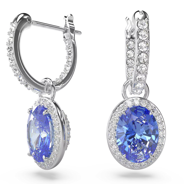 SWAROVSKI Orecchini pendenti in metallo rodiato con cristalli ovali blu con contorno di cristalli piccoli 5671817