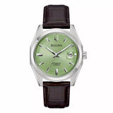 BULOVA Orologio Automatico Uomo Cassa Ottagonale in Acciaio Quadrante Verde e Cinturino in Pelle Marrone 96B427