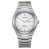 CITIZEN Orologio da uomo Eco-drive solo tempo data, cassa e cinturino in supertitanio quadrante bianco AW0130-85A