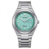 CITIZEN Orologio da uomo Eco-drive solo tempo data, cassa e cinturino in supertitanio quadrante verde AW0130-85M