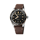 Orologio ORIS Divers Sixty-Five quadrante nero cinturino in pelle marrone 01 733 7707 4354-07 5 20 55