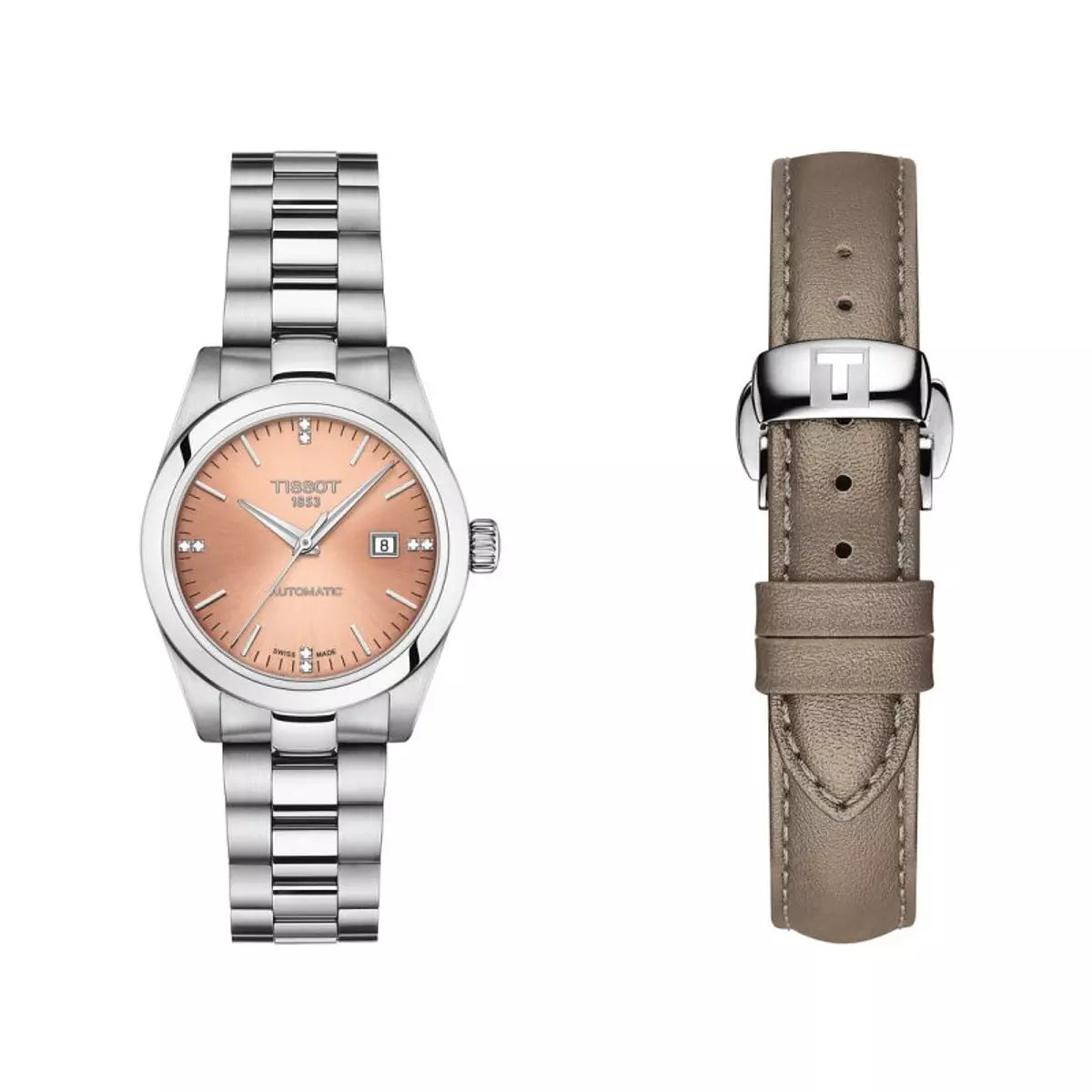 Orologio Tissot Carson Premium Powermatic 80 Pvd Oro Rosa con Quadrante Argento e Bracciale in Acciaio