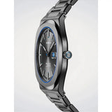D1 Milano Ultra Thin Dark Illusion dettaglio corona e profilo cassa ottagonale sottile con rehaut blu UHBJ08