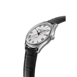 Frederique Constant Classics Automatic vista laterale cassa acciaio con corona e cinturino pelle coccodrillo nero FC-303MC5B6