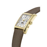Frederique Constant Classics Carree Calendar Moonphase vista laterale cassa oro giallo e corona, cinturino pelle granata FC-265S4C5