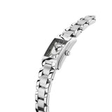 Frederique Constant Classics Carree Ladies vista laterale cassa quadrata acciaio lucido con corona e bracciale integrato FC-200MC26B