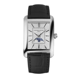 Frederique Constant Classics Carree Moonphase Automatic quadrante argentato con fase lunare e cinturino nero in pelle FC-333S4C6
