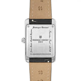 Frederique Constant Classics Carree Small Seconds fondello acciaio inciso con cinturino pelle nera dettaglio FC-235S2C6