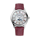 Frederique Constant Classics Elegance Luna quadrante madreperla bianco con fasi lunari, cinturino pelle bordeaux FC-331MPWRD3B6