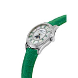 Frederique Constant Classics Elegance Luna dettaglio laterale lunetta diamanti e corona, cinturino verde coccodrillo FC-331MPWGRD3BD6