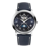 Frederique Constant Classics Heart Beat Moonphase Date quadrante blu guilloché con fasi lunari e cinturino pelle blu FC-335MCNW4P26