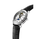 Frederique Constant Classics Heart Beat Moonphase Date vista laterale cassa acciaio e cinturino pelle nera coccodrillo FC-335MC4P6