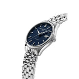 Frederique Constant Classics Index Automatic vista laterale cassa acciaio 40mm e quadrante blu con datario FC-303NN5B6B