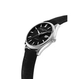 Frederique Constant Classics Index Automatic vista laterale cassa acciaio, quadrante nero e cinturino nabuk nero FC-303NB5B6