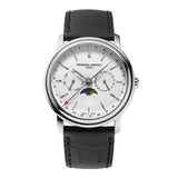 Frederique Constant Classics Index Business Timer quadrante argentato con fasi lunari, cinturino pelle nera FC-270SW4P26