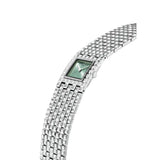 Frederique Constant Classics Manchette vista laterale cassa quadrata acciaio e quadrante verde menta con bracciale Clou de Paris FC-200GR1MC6B
