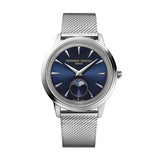 Frederique Constant Classics Moneta Moonphase quadrante blu soleil con fase lunare e bracciale maglia milanese acciaio FC-206N3S6B