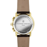 Frederique Constant Classics Quartz Chronograph fondello inciso in acciaio con cinturino pelle marrone vista posteriore FC-292MC4P5