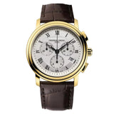 Frederique Constant Classics Quartz Chronograph quadrante argentato guilloché cassa oro giallo cinturino pelle marrone FC-292MC4P5