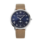 Frederique Constant Classics Quartz Moonphase quadrante blu navy numeri romani con cinturino pelle marrone FC-206RN3S6