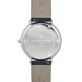 Frederique Constant Classics Quartz Moonphase fondello acciaio inciso con cinturino pelle blu vista posteriore FC-206RS3S6