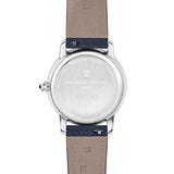 Frederique Constant Classics Slimline Ladies Moonphase fondello acciaio inciso cinturino pelle blu vista posteriore FC-206RS1S6