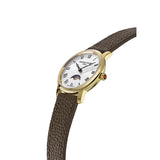 Frederique Constant Classics Slimline Ladies Moonphase vista laterale cassa oro giallo corona con cabochon FC-206RS1S5