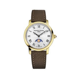 Frederique Constant Classics Slimline Ladies Moonphase quadrante argentato numeri romani cinturino pelle marrone FC-206RS1S5