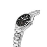Frederique Constant Highlife Automatic Cosc vista laterale cassa acciaio quadrante nero e corona con logo FC-303BBG3NH6B