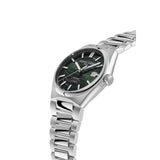 Frederique Constant Highlife Automatic Cosc vista laterale cassa acciaio e quadrante verde con motivo globo FC-303G3NH6B
