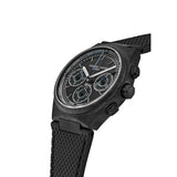 Frederique Constant Highlife Chronograph Automatic vista laterale cassa titanio nero dettagli turchesi e corona FC-391BBL4NH1C
