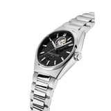Frederique Constant Highlife Heart Beat Automatic vista laterale, quadrante nero open heart e bracciale acciaio FC-310B4NH6B