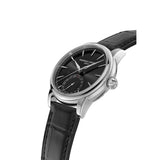 Frederique Constant Manufacture Classic Date vista laterale dettaglio corona e cassa acciaio lucido quadrante nero FC-706B3H6