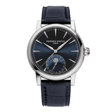 Frederique Constant Manufacture Classic Moonphase Date quadrante blu con indici applicati taglio diamante e fase lunare FC-716N3H6