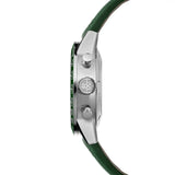 Raymond Weil Freelancer Chronograph vista laterale cassa acciaio spazzolato, corona con monogramma RW e pulsanti cronografo 7741-SC7-52021