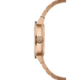 Raymond Weil Freelancer Cushion vista laterale corona con logo RW cassa oro rosa PVD con diamanti 2496-P5S-40051