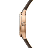 Raymond Weil Freelancer Date vista laterale cassa oro rosa PVD corona con monogramma RW cinturino pelle marrone 2741-PC5-64001