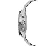 Raymond Weil Freelancer Tri-Compax Chronograph vista laterale cassa acciaio con corona e pulsanti cronografo logo RW 7741-ST1-20021