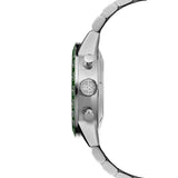 Raymond Weil Freelancer Tri-Compax Chronograph vista laterale cassa acciaio con corona RW e pulsanti cronografo 7741-ST7-52021