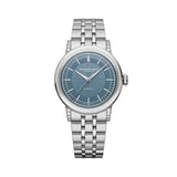 Raymond Weil Millesime Central Seconds orologio donna quadrante blu denim bracciale acciaio con diamanti 2125-STS-50011