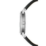 Raymond Weil Millesime Central Seconds vista laterale cassa acciaio satinato con corona incisa RW e cinturino pelle 2925-STC-60001