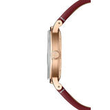 Raymond Weil Millesime Central Seconds vista laterale cassa PVD oro rosa corona con monogramma RW cinturino rosso 2925-PC5-45001