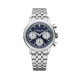 Raymond Weil Millesime Tri-Compax Chronograph quadrante blu notte con contatori argentati, bracciale acciaio 7765-ST-50651