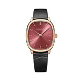 Raymond Weil Toccata Heritage orologio quadrante rosso uva soleil cassa ovale oro rosa cinturino pelle nera 2280-PC5-45001