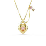Swarovski Collana Idyllia pendente cuore dorato con cristallo rosa taglio cuore e chiave, catena oro 5737288