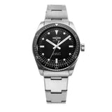 Vulcain Skindiver Nautique Nero vista angolata cassa acciaio spazzolato con lunetta ceramica nera e bracciale oyster 660170B07.BHM287
