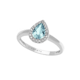Anello donna Comete in oro bianco con aquamarina taglio goccia di Ct. 0,60 contornata da diamanti ANQ 314