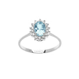 Anello donna Comete in oro bianco con aquamarina taglio ovale di Ct. 0,80 contornata da diamanti ANQ 315
