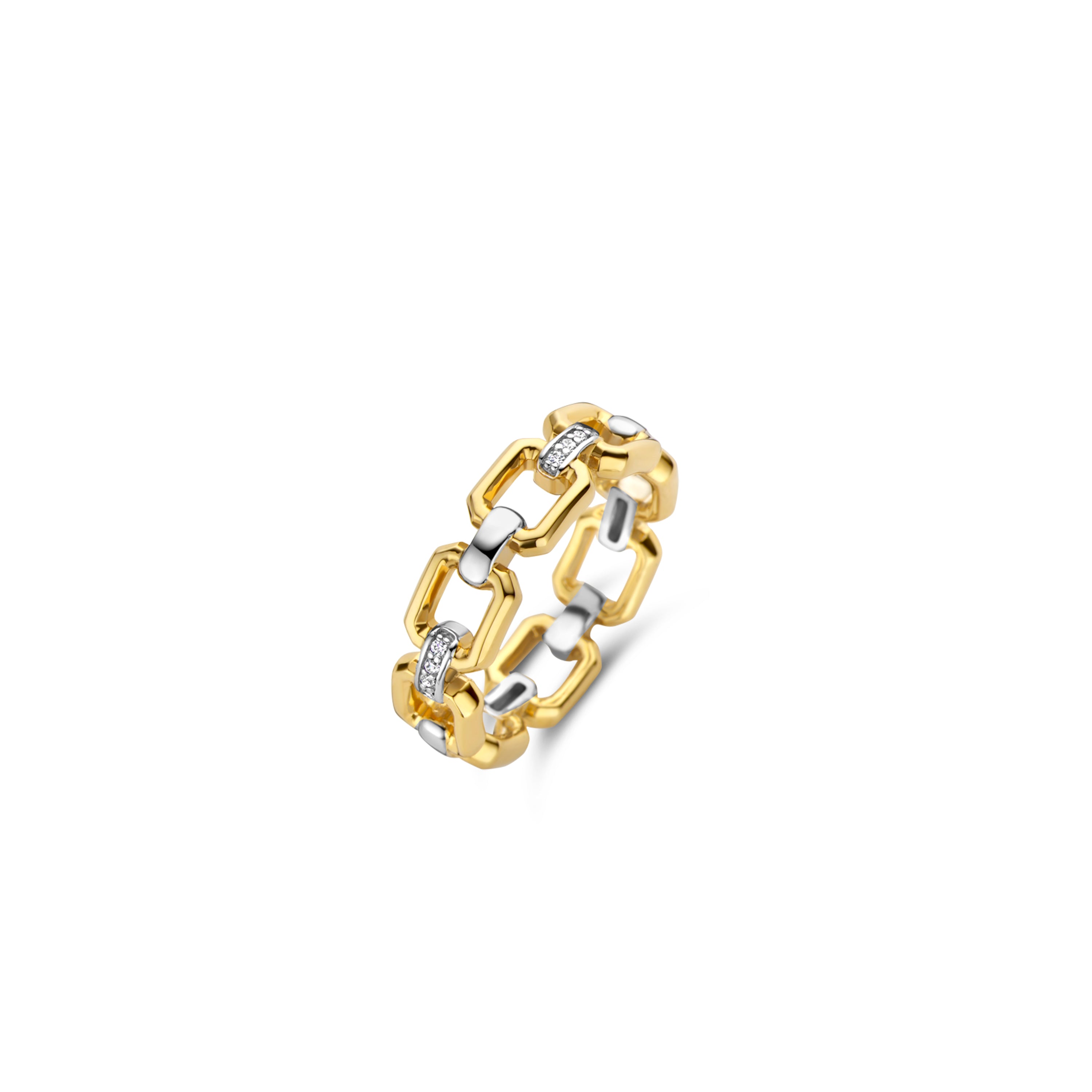 Anello fedina in oro bianco con fila di zirconi trasversale - Sari Gold